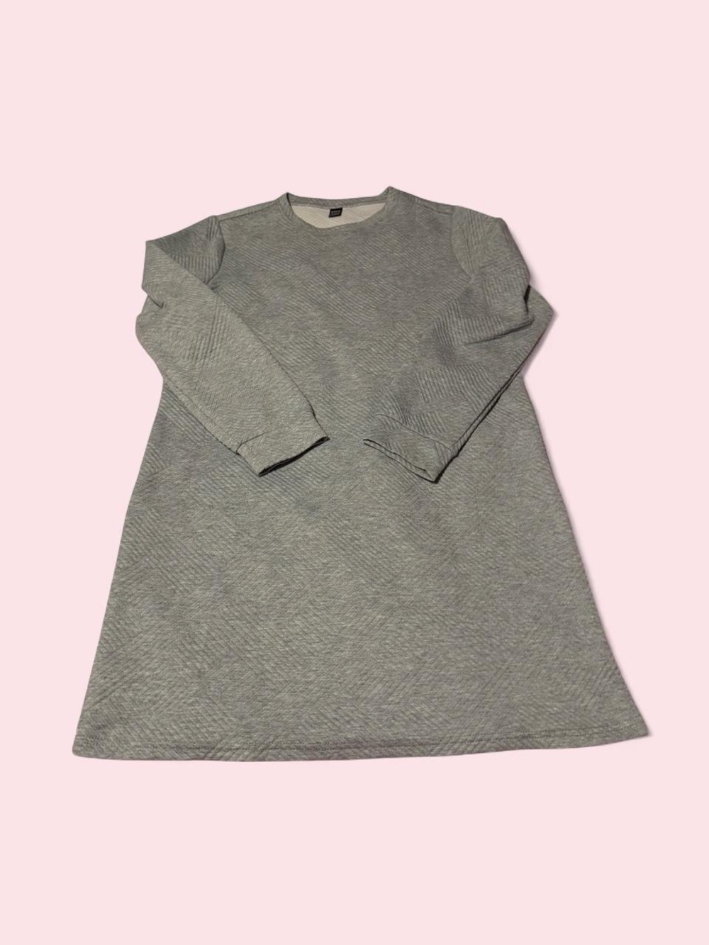 SHEIN Gray Ribbed Long Sleeve A-Line Mini Dress
